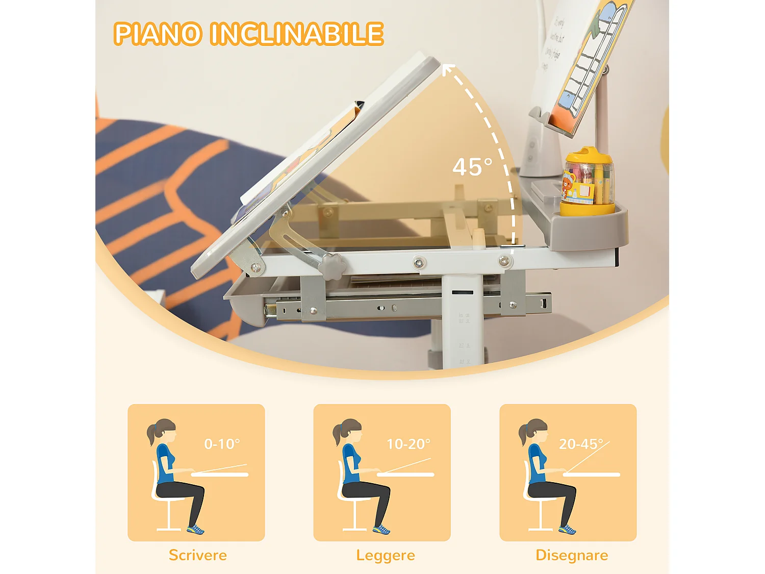 Banco scuola con sedia bimbi 6-12 anni altezza regolabile grigio