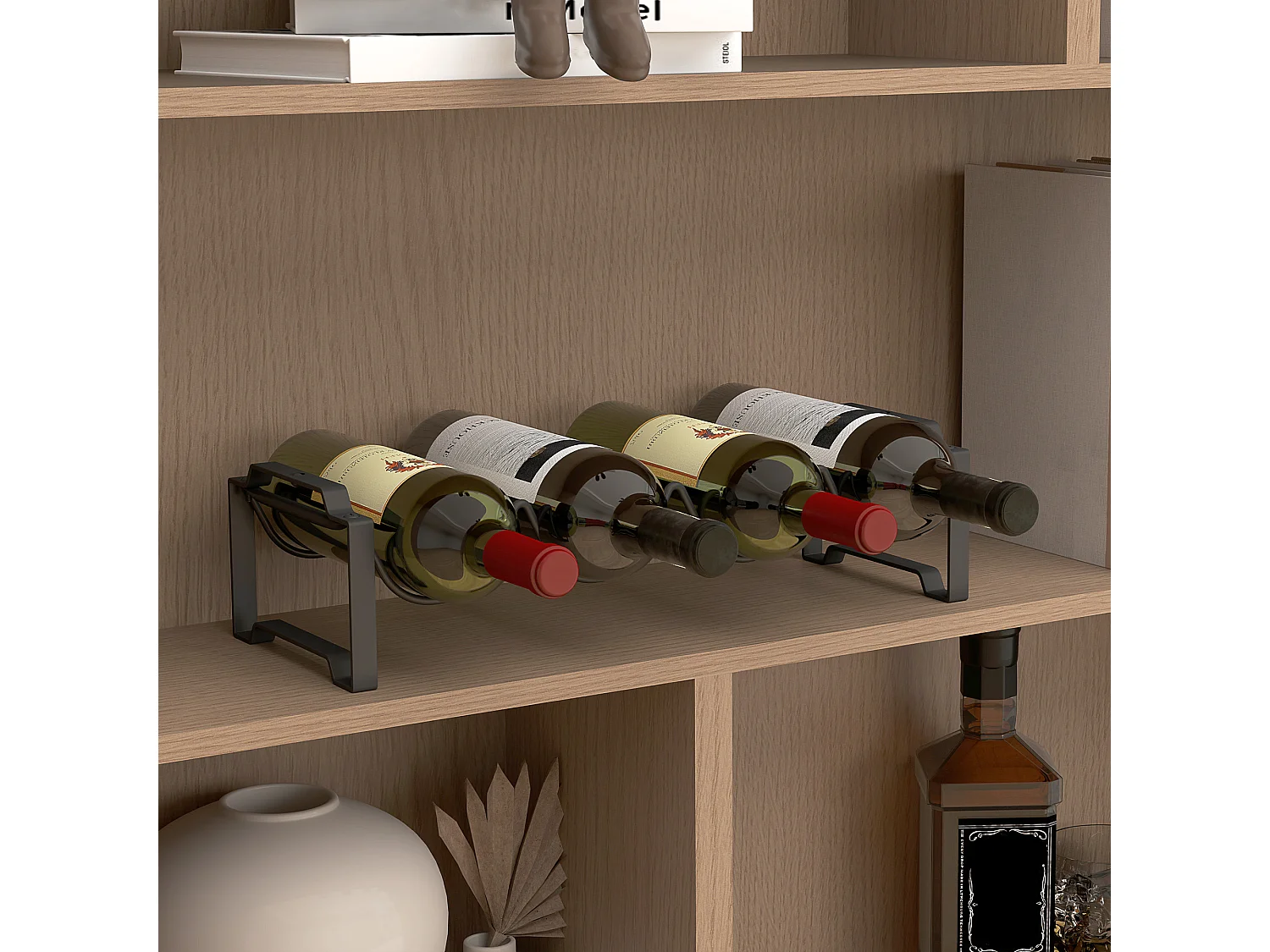 Portabottiglie a 4 livelli a onda impilabili in metallo nero