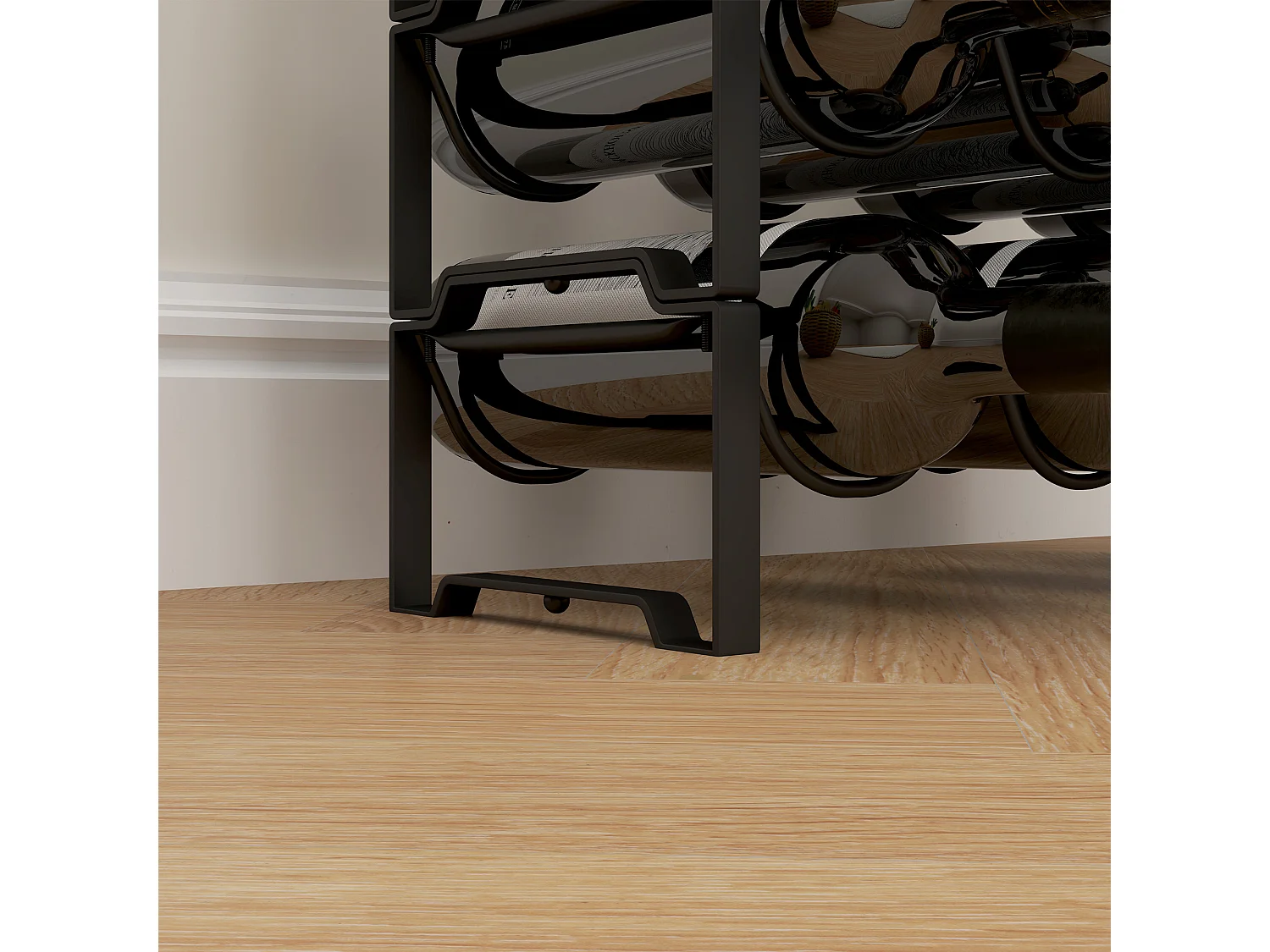 Portabottiglie a 4 livelli a onda impilabili in metallo nero