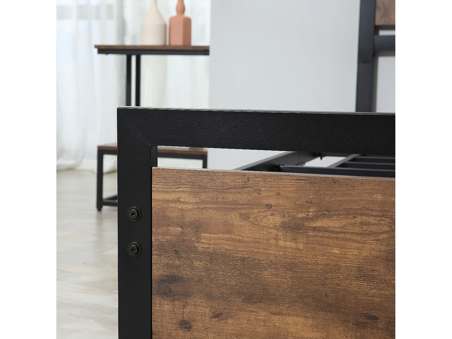 Letto singolo acciaio legno e doghe stile industriale 90x200cm