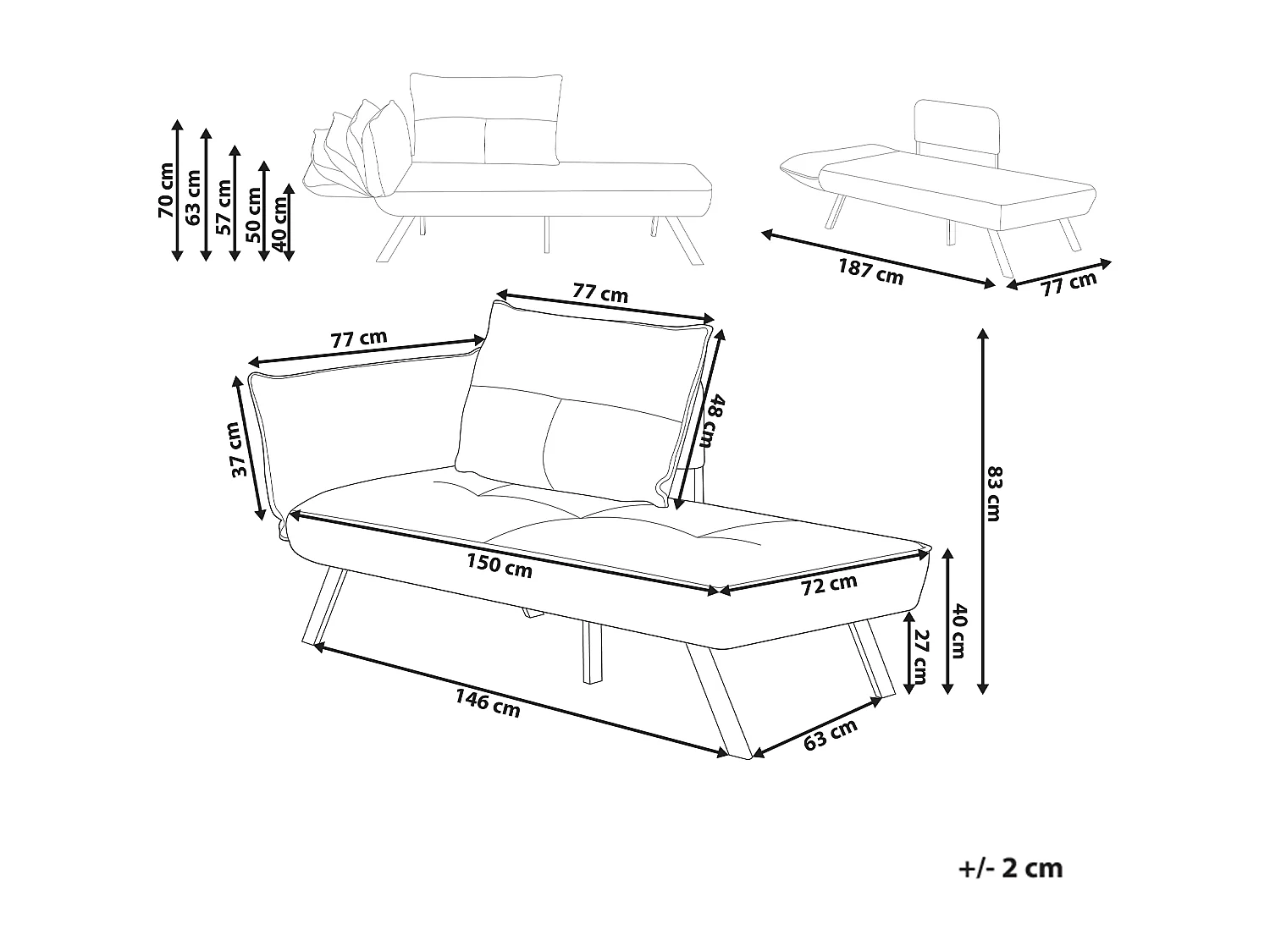 Chaise longue côté gauche ROCAMADOUR Tissu Bleu clair