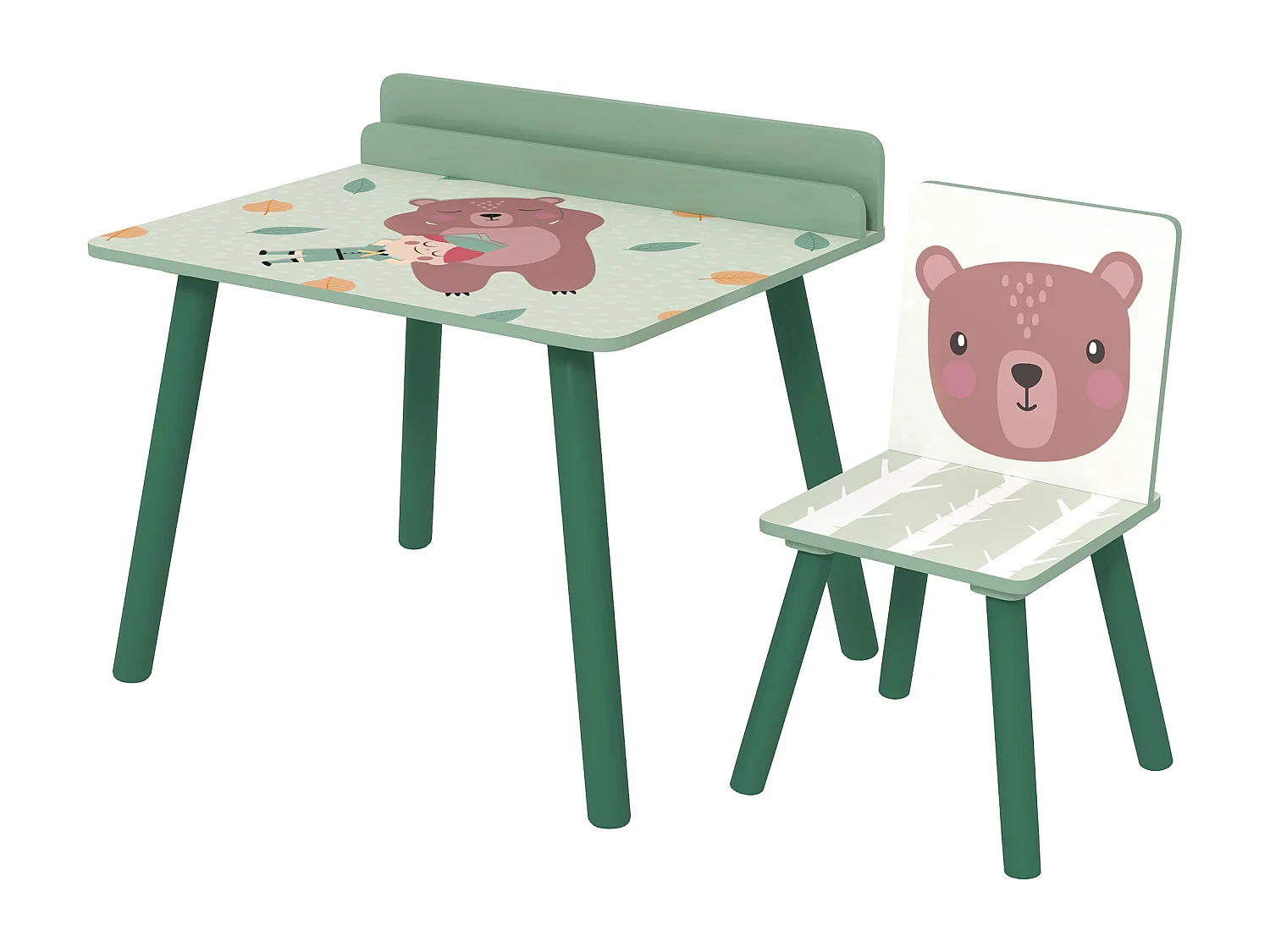 Set Sedia e tavolino per bambini con ripiano in legno verde
