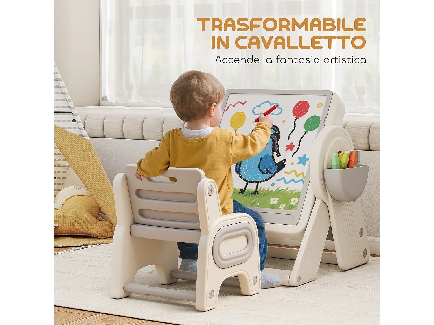 Set tavolo multiuso per bambini con sedia in hdpe e pp grigio e bianco