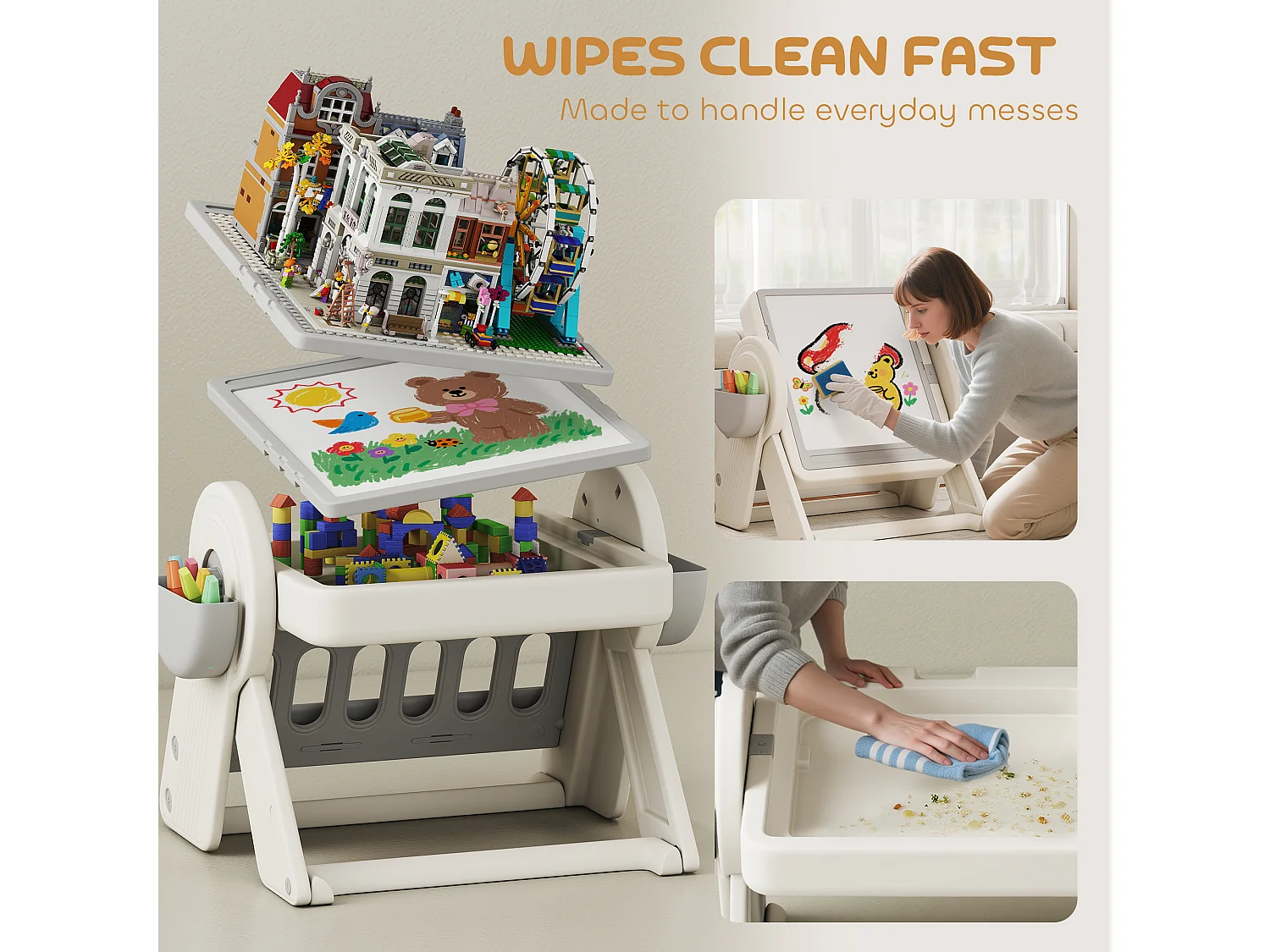 Set tavolo multiuso per bambini con sedia in hdpe e pp grigio e bianco