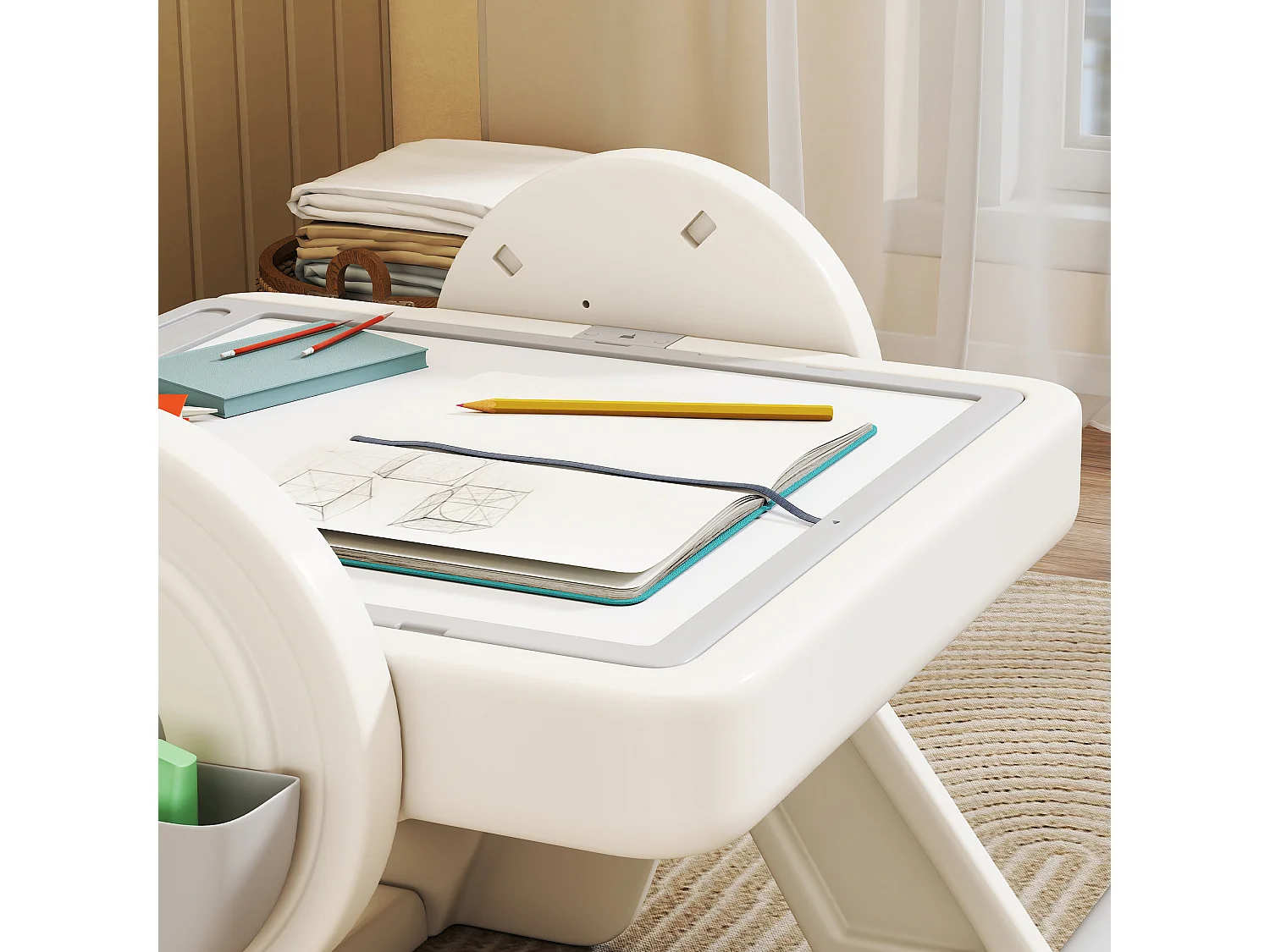 Set tavolo multiuso per bambini con sedia in hdpe e pp grigio e bianco