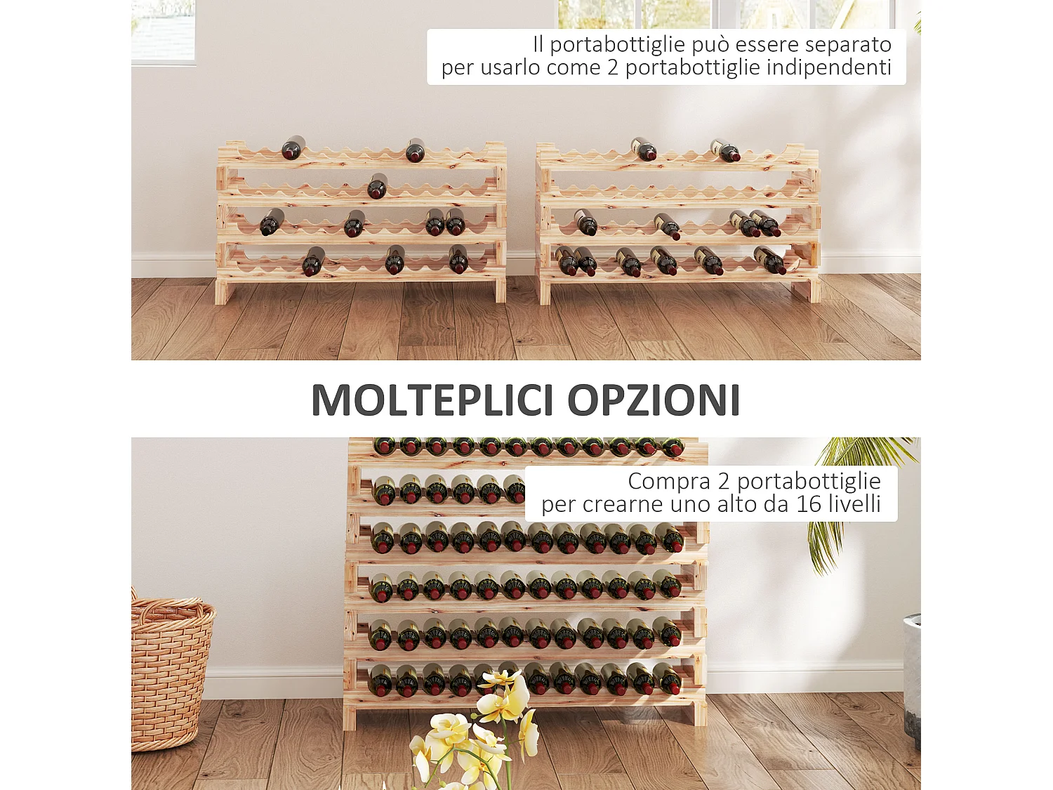 Scaffale cantinetta vini per 96 bottiglie in legno di pino