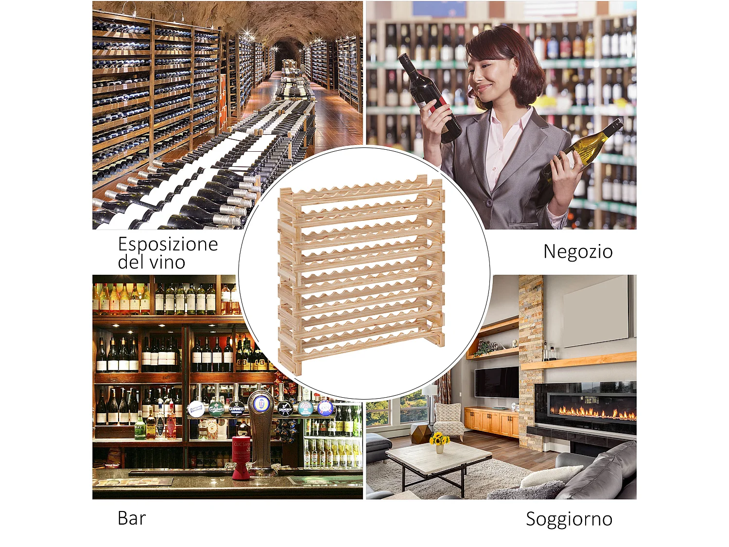 Scaffale cantinetta vini per 96 bottiglie in legno di pino