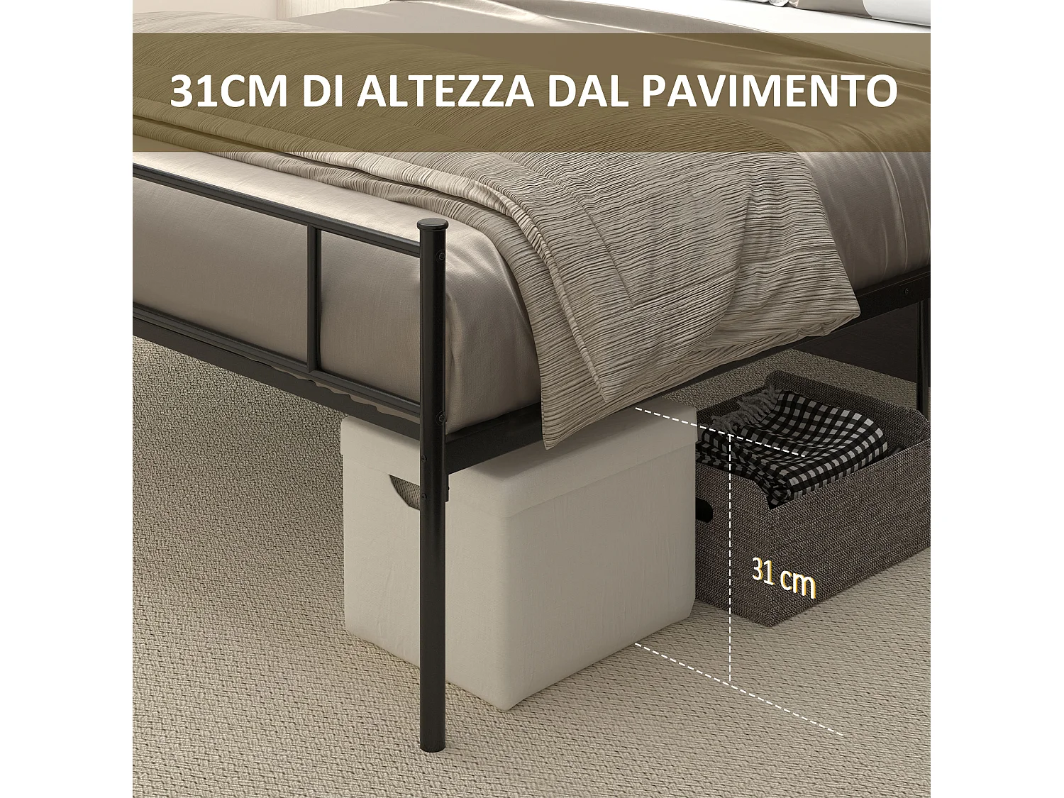 Letto matrimoniale 160x200cm acciaio doghe integrate testiera