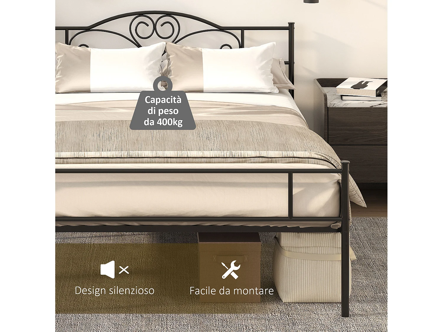 Letto matrimoniale 160x200cm acciaio doghe integrate testiera