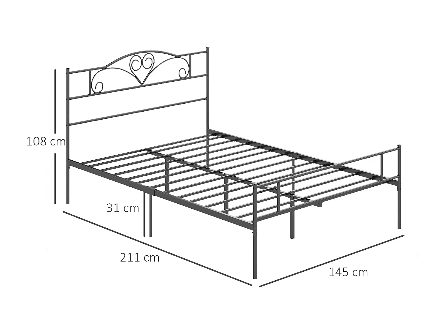Letto 1 piazza e mezza in acciaio con doghe integrate 140x200cm