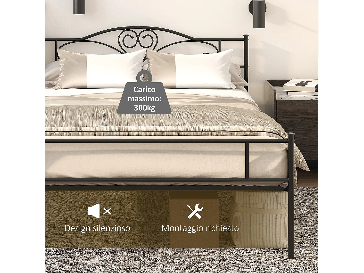 Letto 1 piazza e mezza in acciaio con doghe integrate 140x200cm