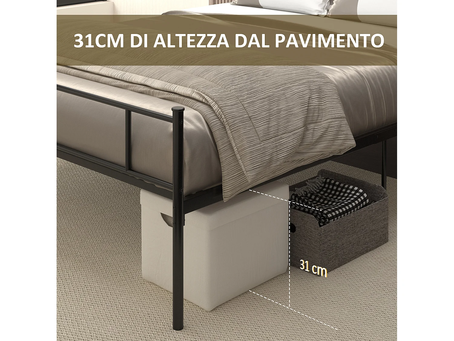 Letto 1 piazza e mezza in acciaio con doghe integrate 140x200cm