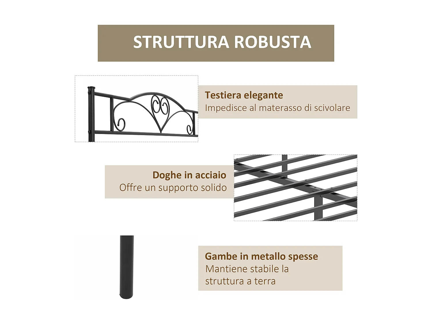 Letto 1 piazza e mezza in acciaio con doghe integrate 140x200cm