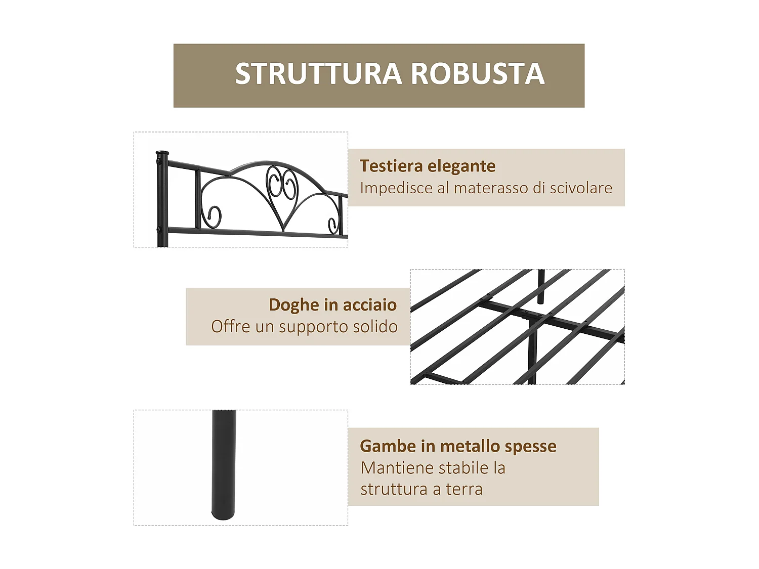 Letto 1 piazza e mezza in acciaio con doghe integrate 140x200cm