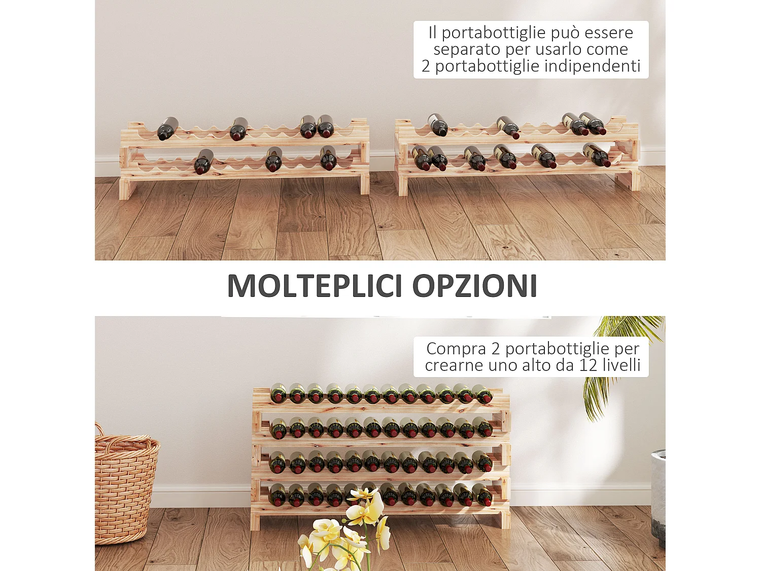 Scaffale cantinetta vini per 48 bottiglie in legno di pino