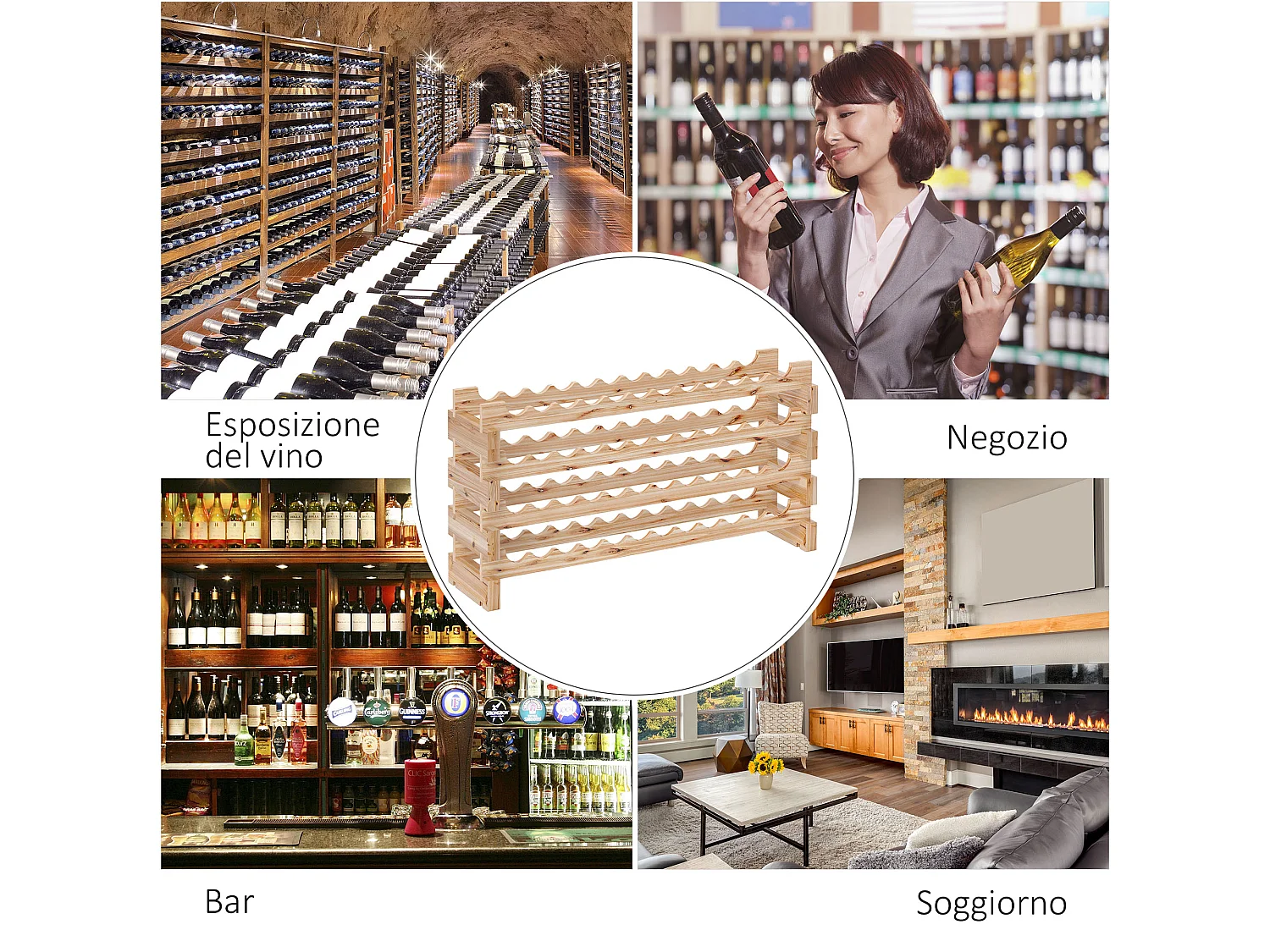 Scaffale cantinetta vini per 48 bottiglie in legno di pino