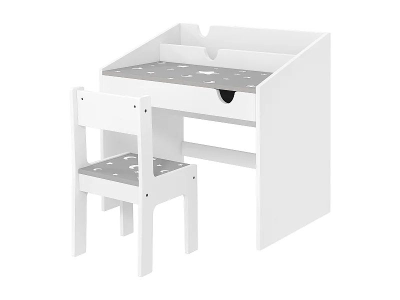 Set sedia e tavolino per bambini con organizer e cassetto grigio