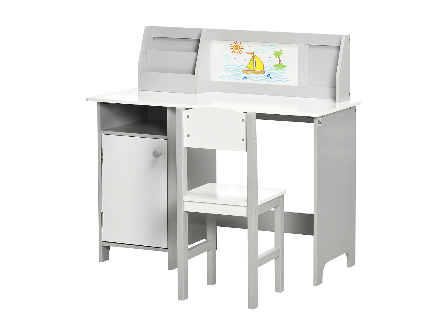 Set per bambini con banco scuola con lavagna e sedia bianco grigio