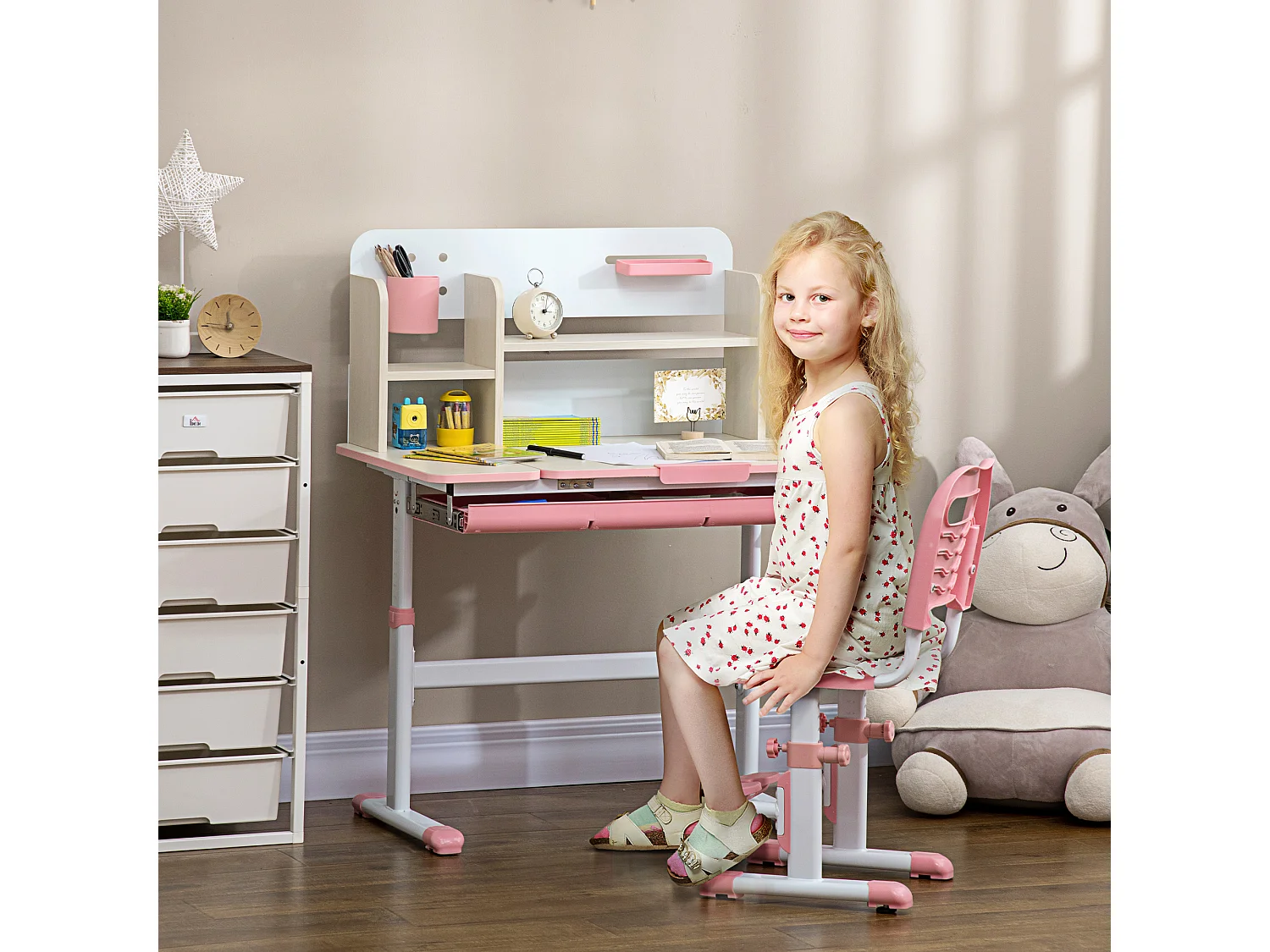 Set scrivania e sedia per bambini da 3 anni regolabile rosa