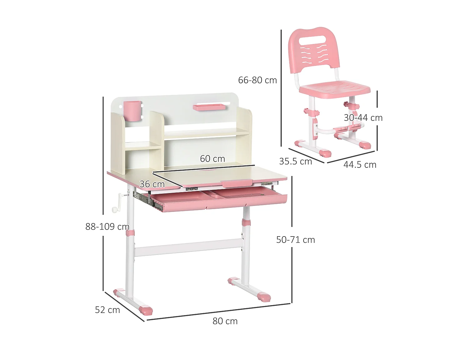 Set scrivania e sedia per bambini da 3 anni regolabile rosa