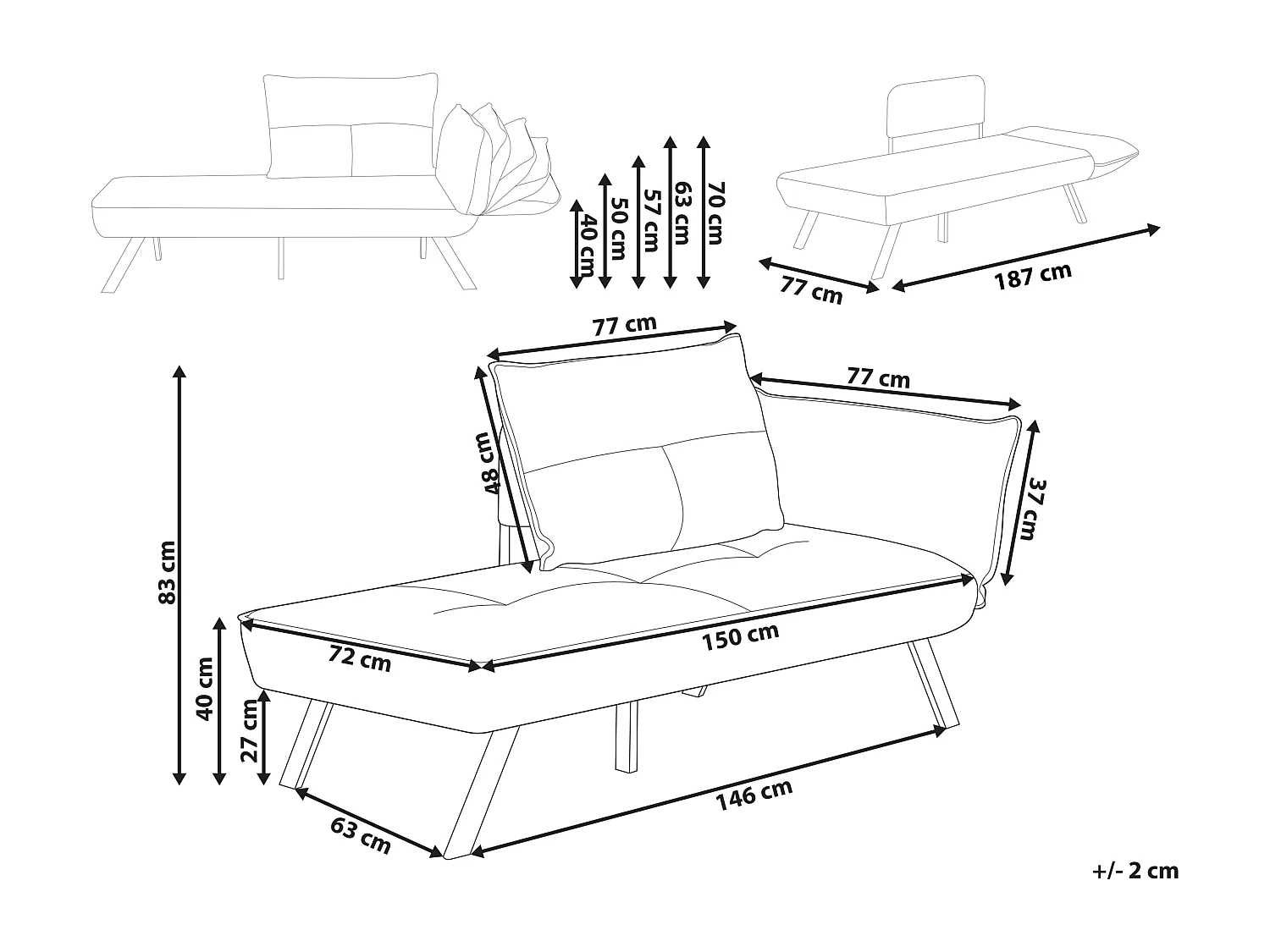Chaise longue côté droit ROCAMADOUR Tissu Bleu clair