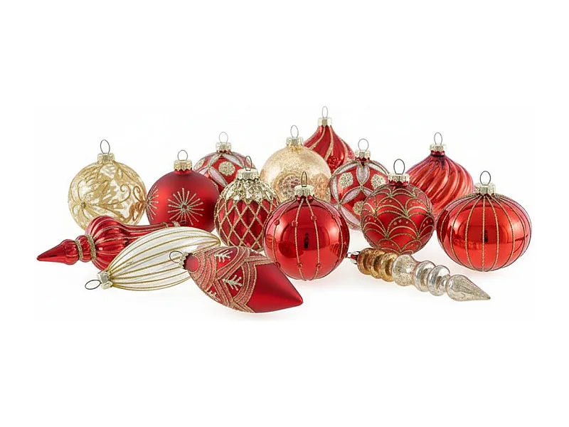 Lot de 50 boules SPARKLE Verre Rouge/doré