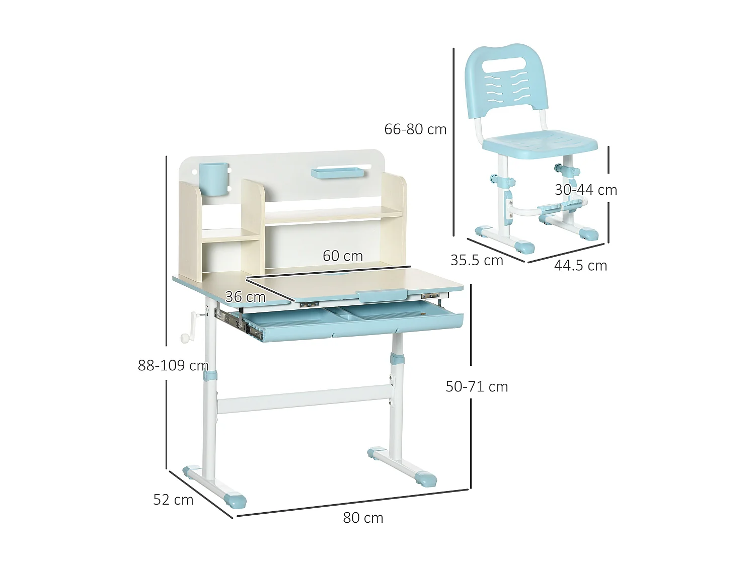 Set scrivania e sedia per bambini da 3 anni regolabile blu