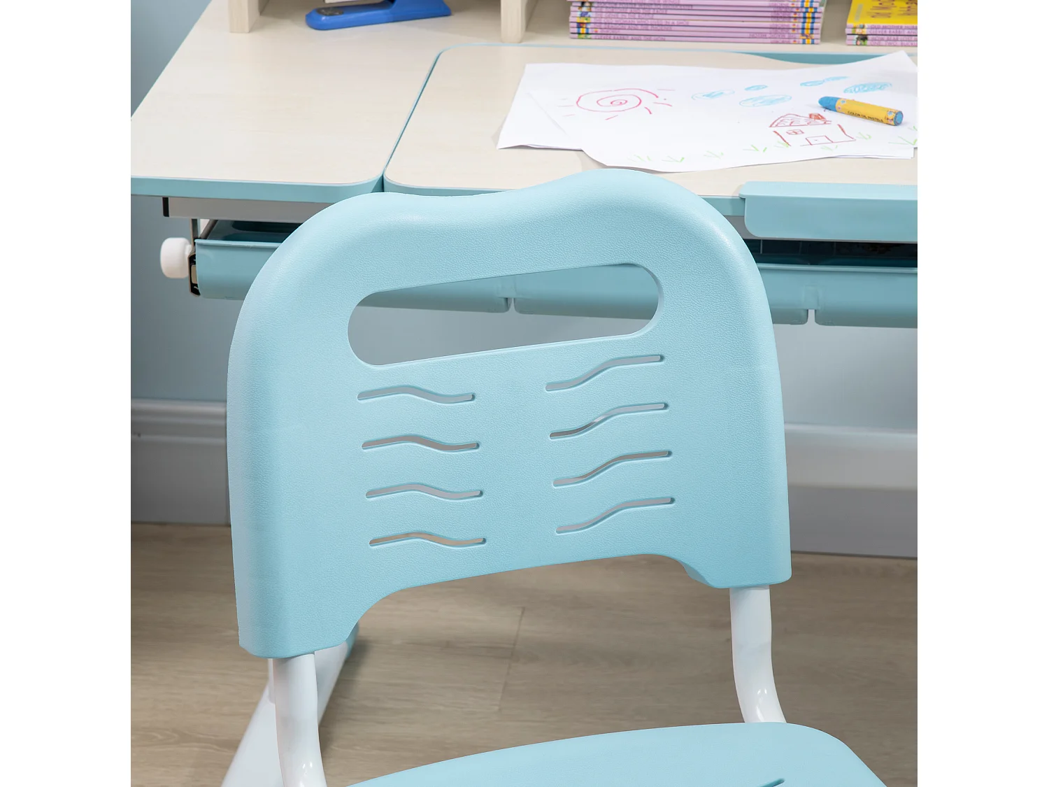 Set scrivania e sedia per bambini da 3 anni regolabile blu
