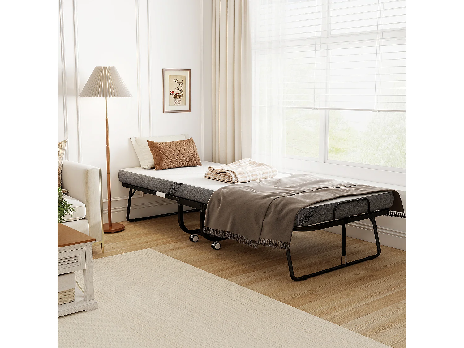 Letto pieghevole 90x200 cm con materasso e ruote con freno