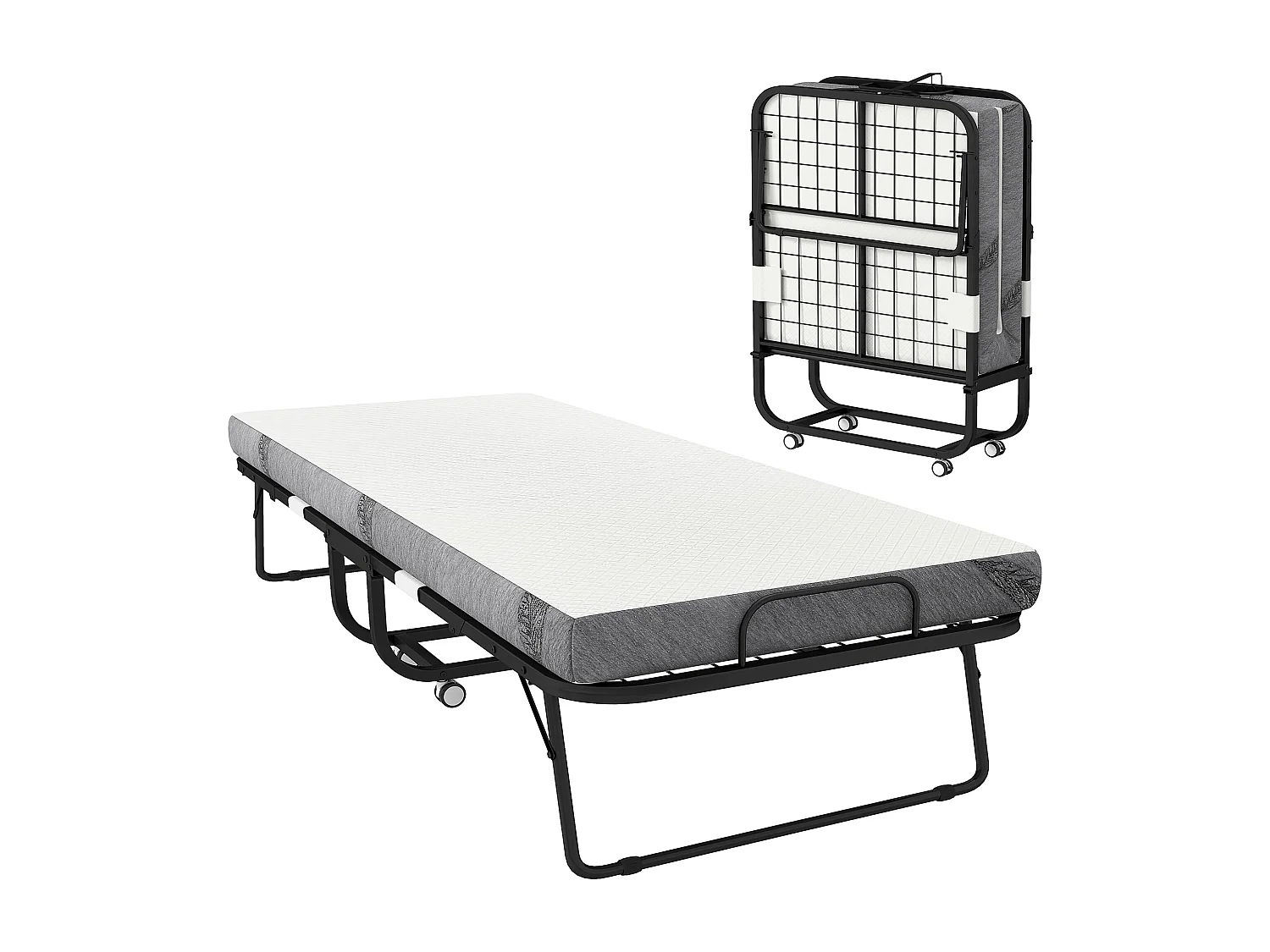 Letto pieghevole 90x200 cm con materasso e ruote con freno