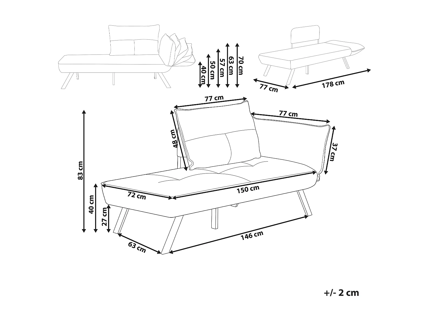Chaise longue côté droit ROCAMADOUR Tissu Marron