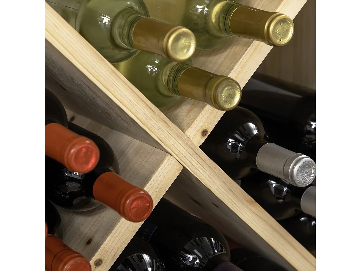 Mobiletto portabottiglie 4 sezioni in legno naturale colore legno