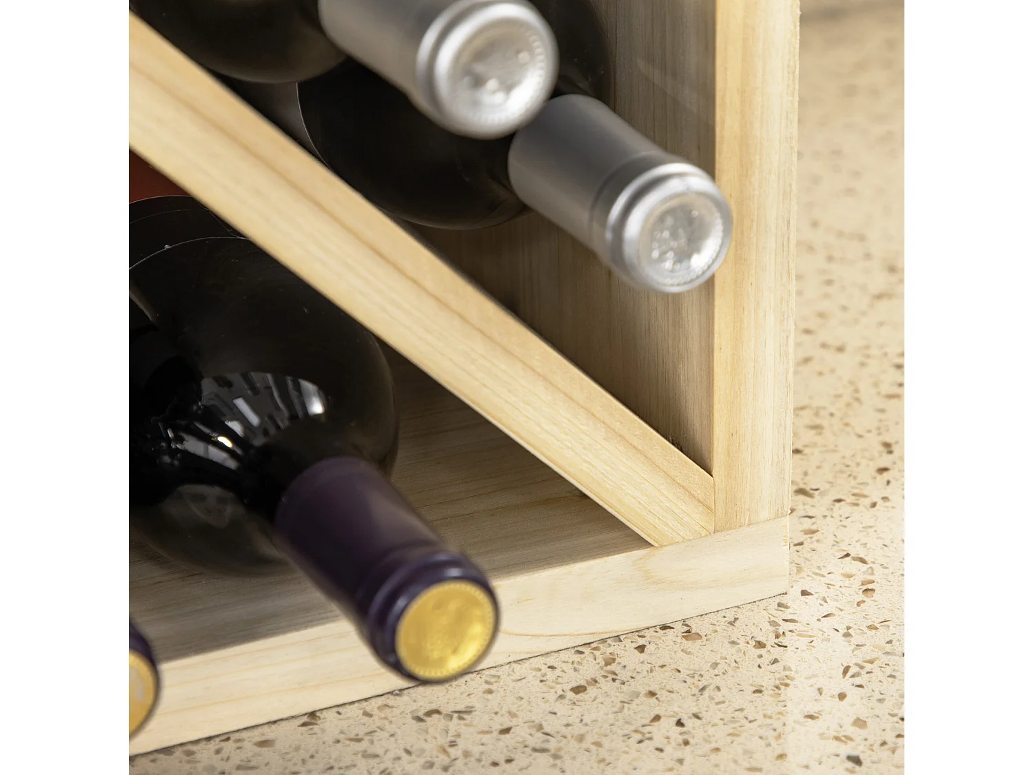 Mobiletto portabottiglie 4 sezioni in legno naturale colore legno