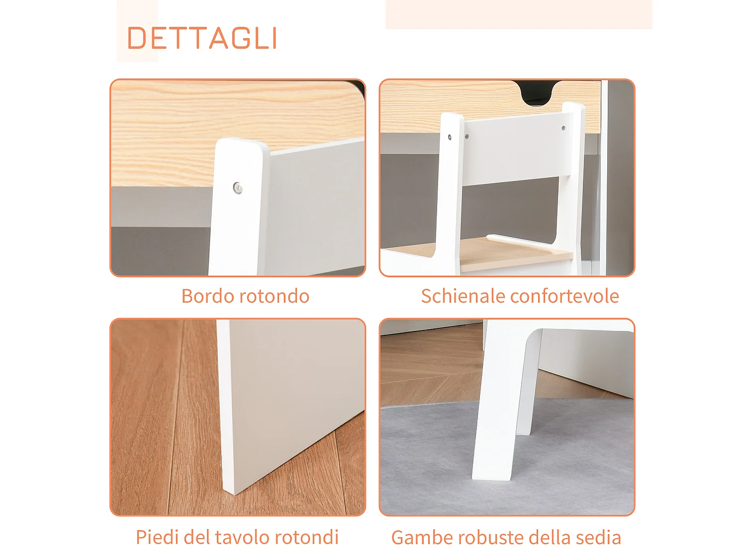 Set scrivania e sedia per bambini 6-10 anni con cassetto bianco legno