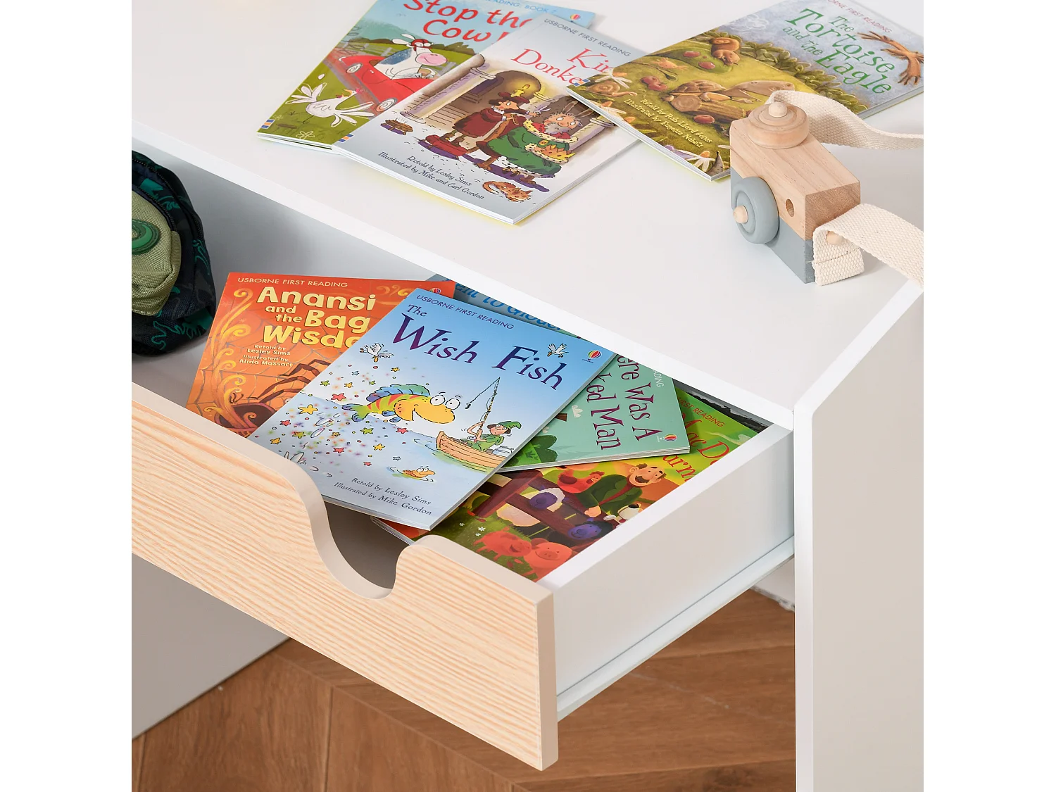 Set scrivania e sedia per bambini 6-10 anni con cassetto bianco legno