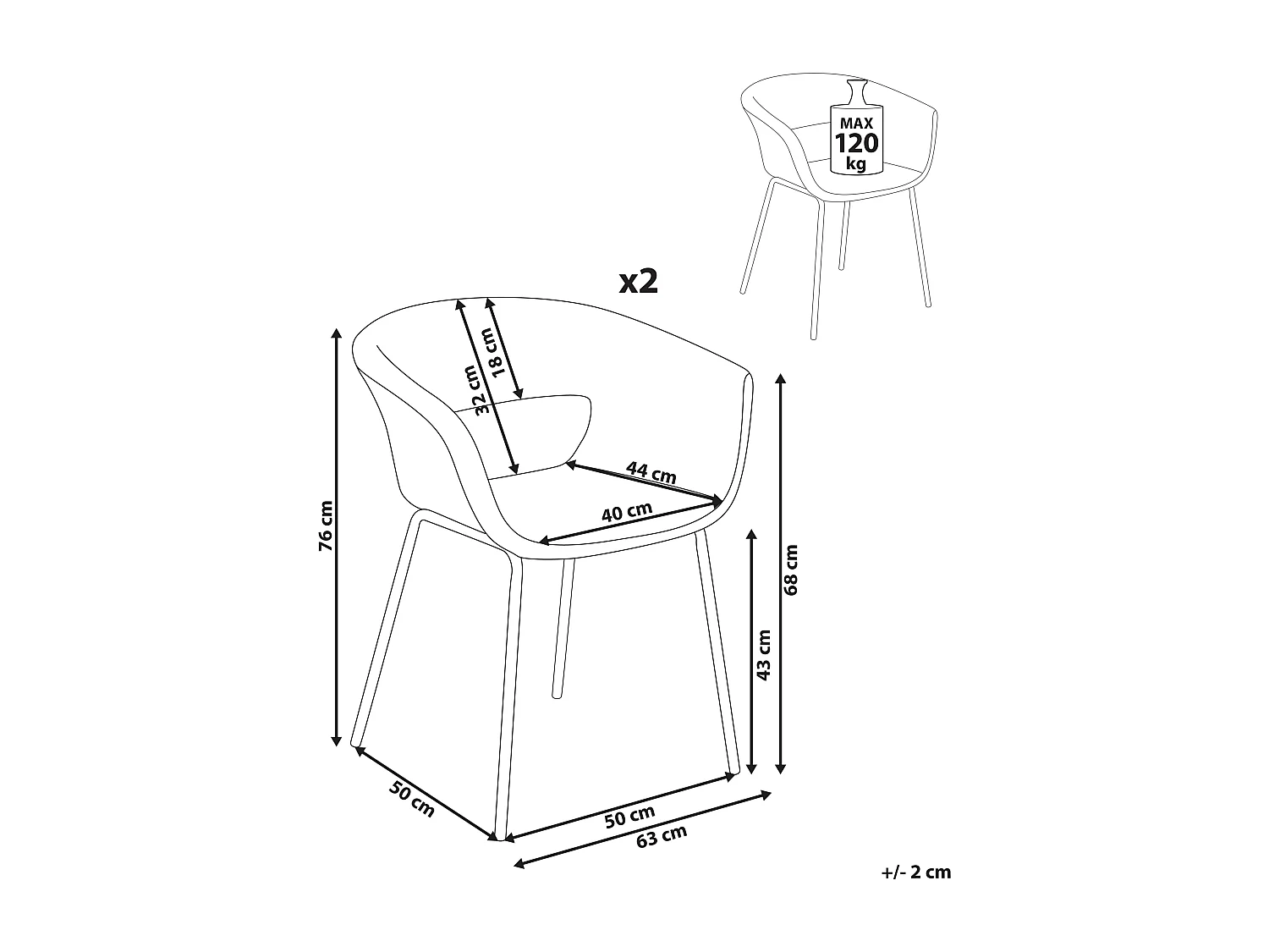 Lot de 2 chaises de salle à manger ELMA Taupe