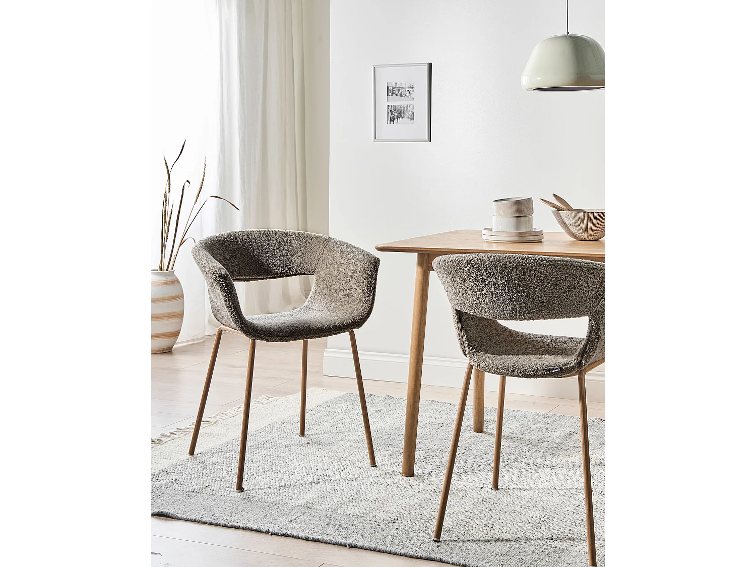 Set of 2 Dining Chairs ELMA Boucle Taupe