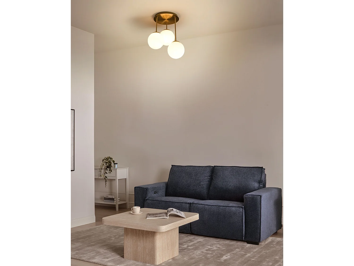 Lampes suspension à 3 lumières RIANA Verre Métal Laiton