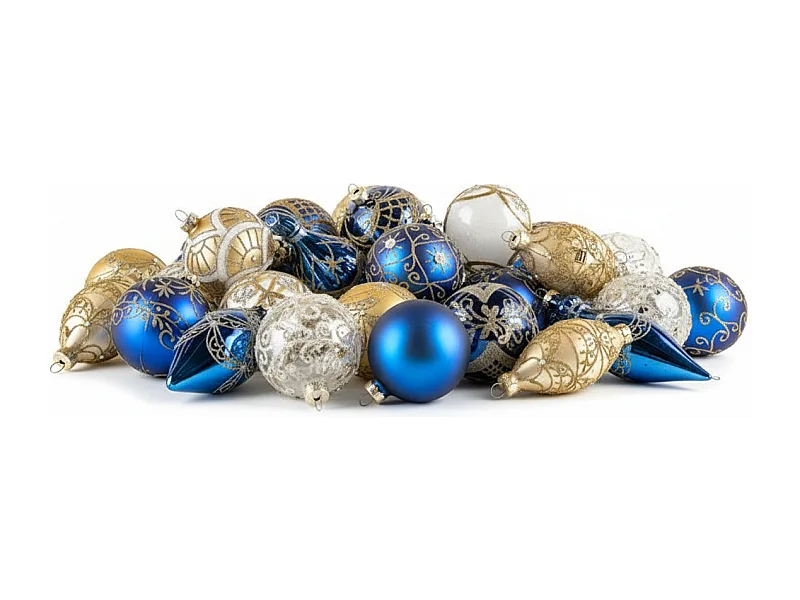 Lot de 35 boules ICEDROP Verre Bleu/doré