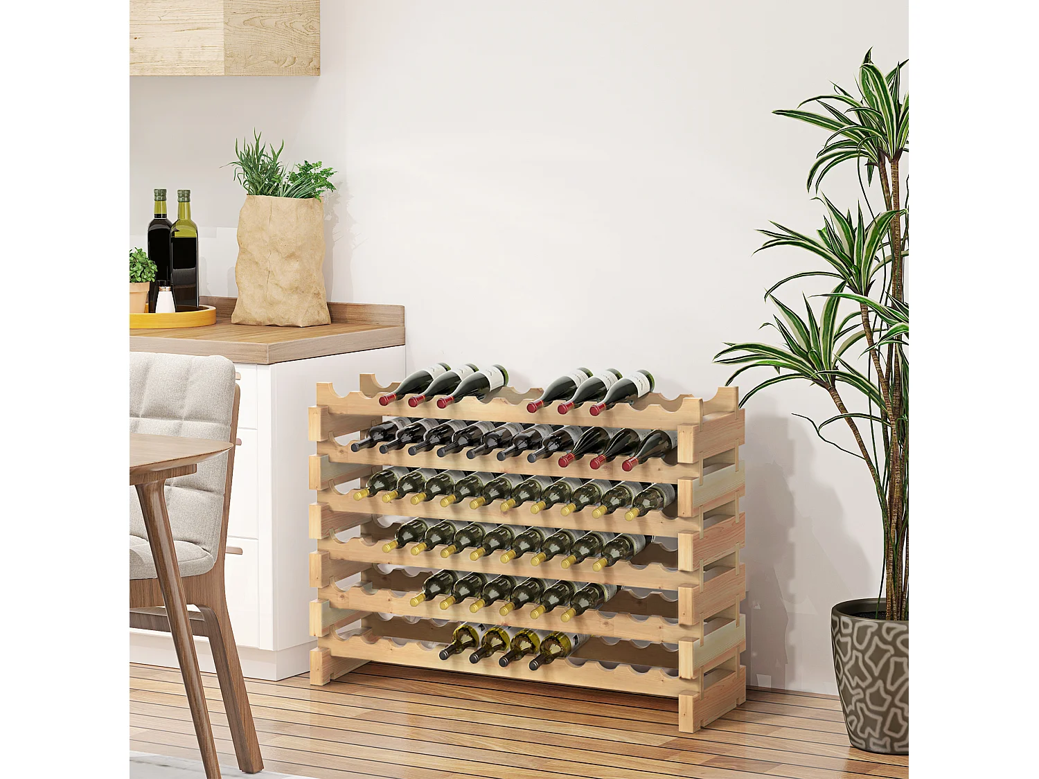 Scaffale portabottiglie in legno di pino colore legno