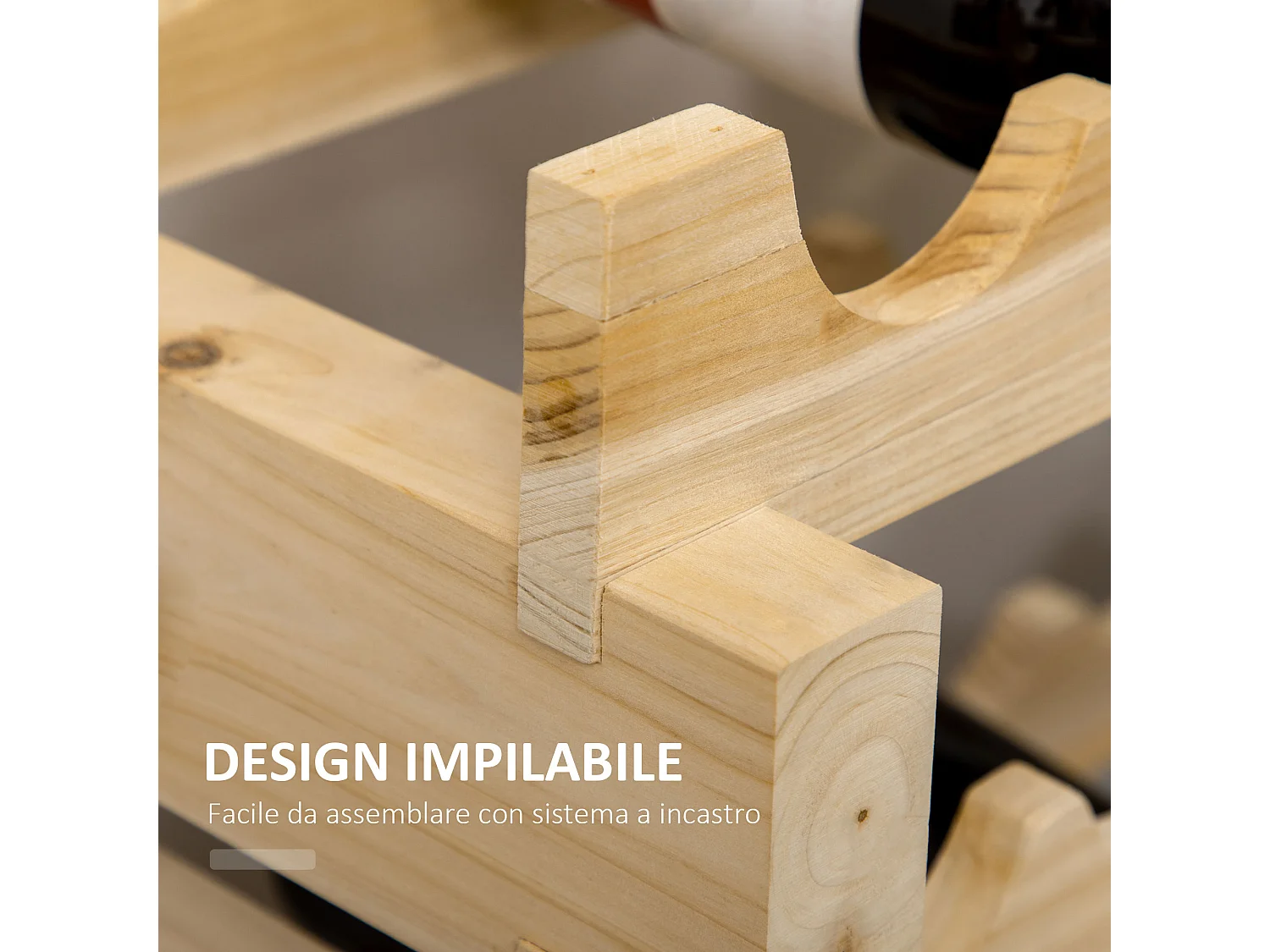 Scaffale portabottiglie in legno di pino colore legno