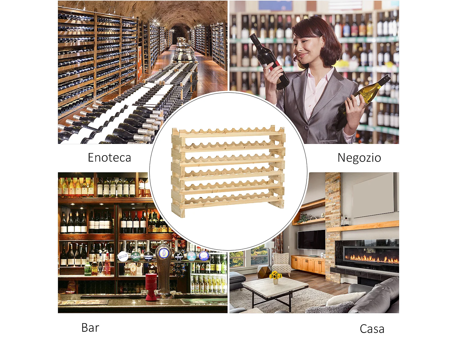 Scaffale portabottiglie in legno di pino colore legno