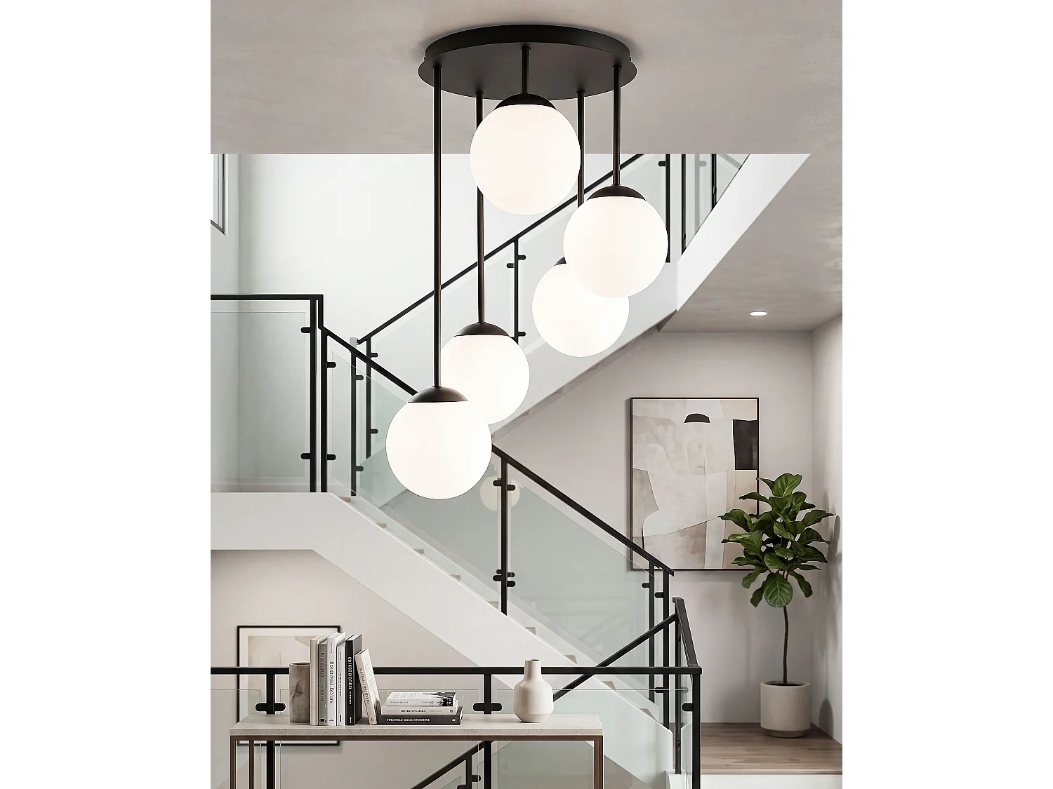 Lampes suspension à 5 lumières RIANA Verre Noir