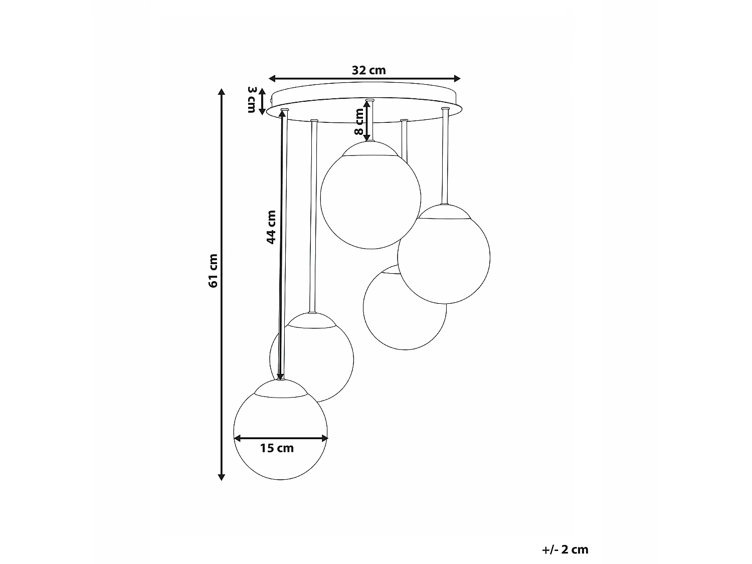 Lampes suspension à 5 lumières RIANA Verre Noir