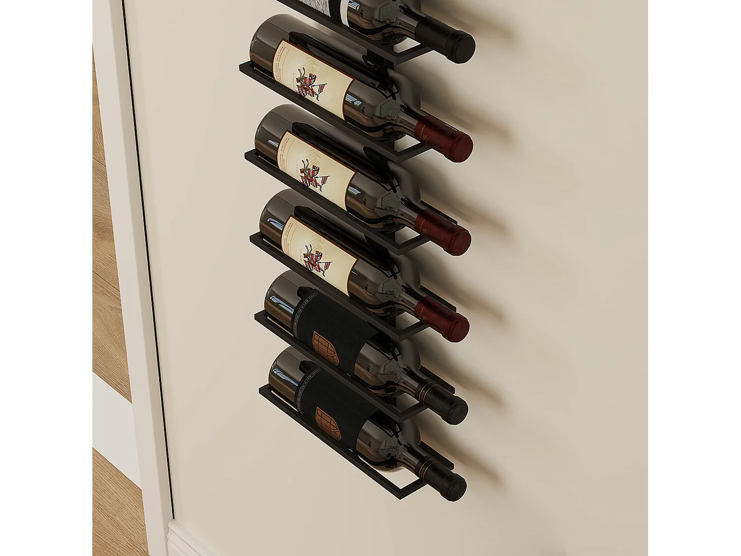 Portabottiglie da parete a 10 ripiani in acciaio 27x10x116 cm nero