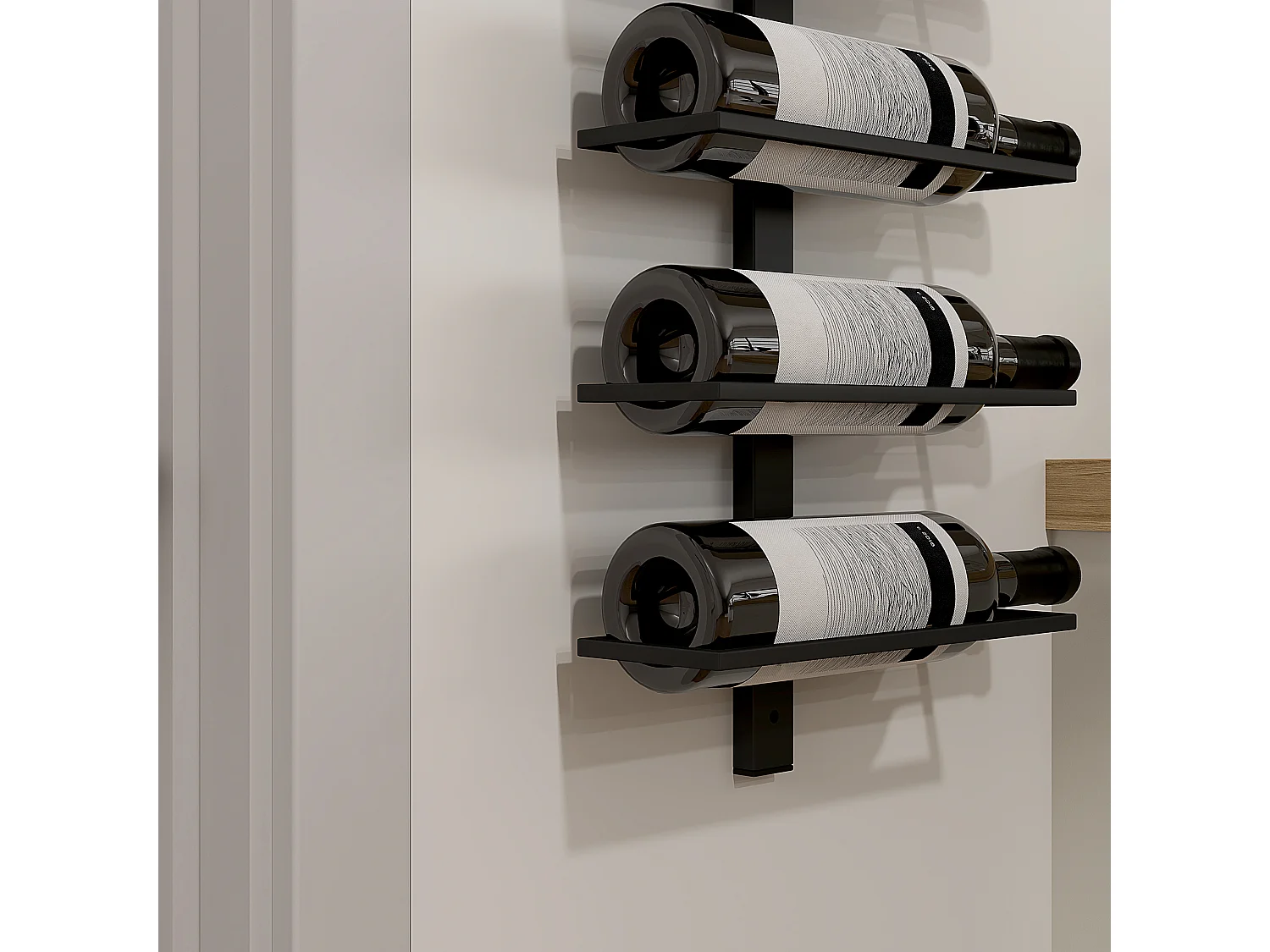 Portabottiglie da parete a 10 ripiani in acciaio 27x10x116 cm nero