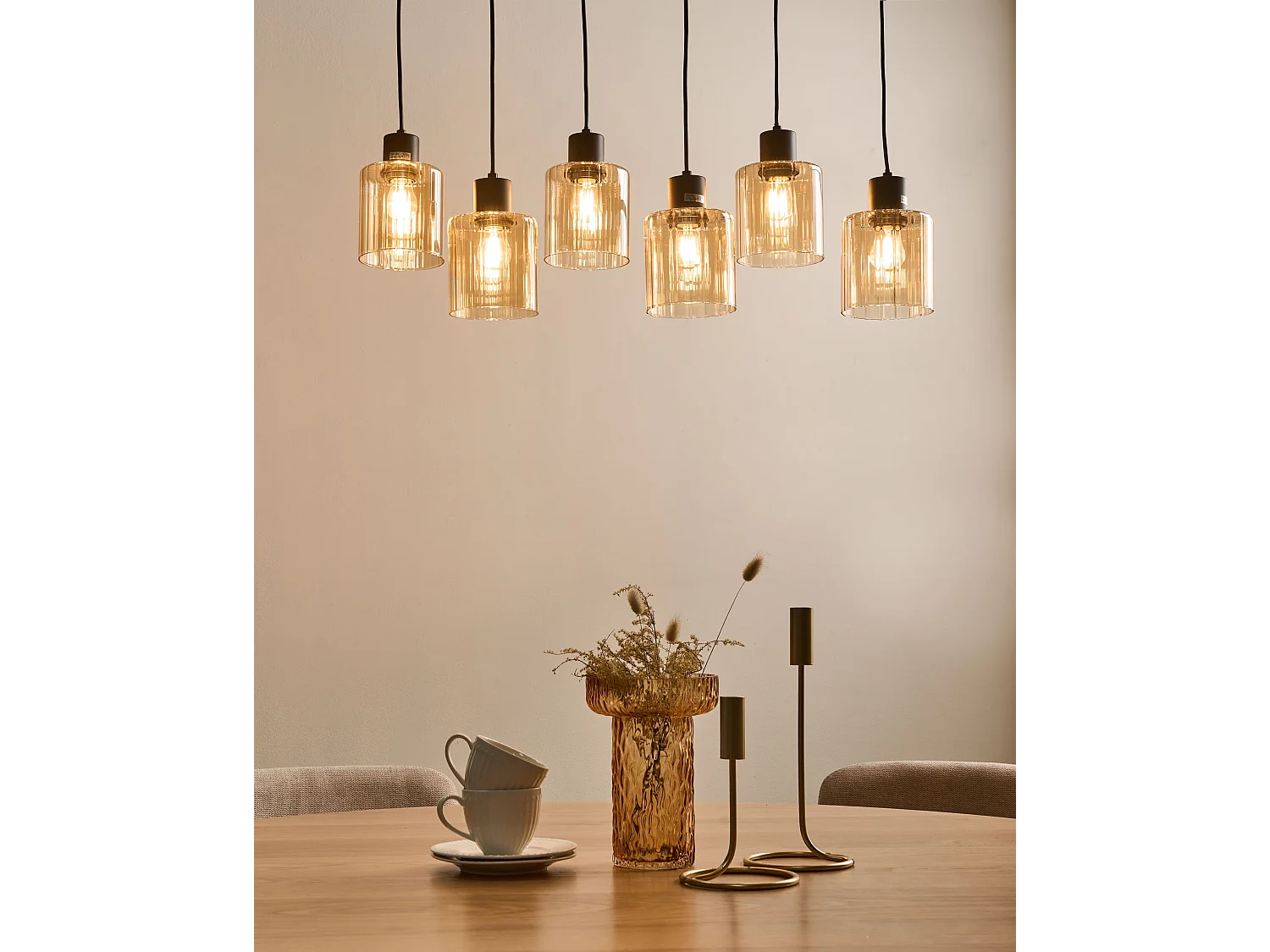 6 Light Pendant Lamp KITARE Glass Beige