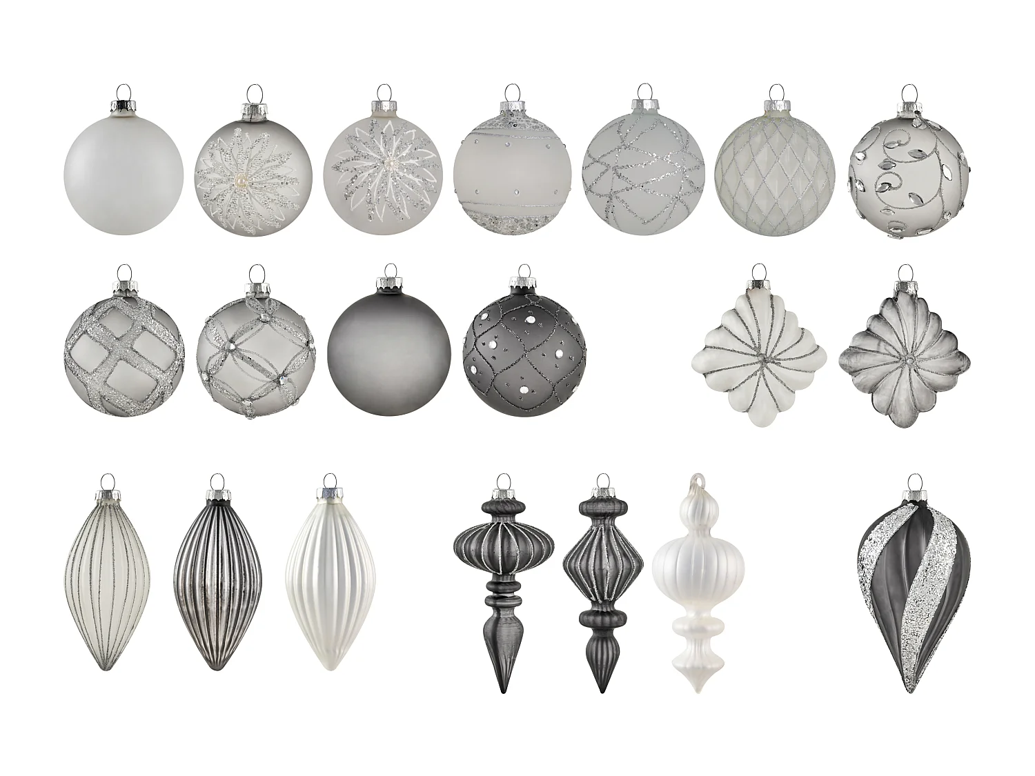 Lot de 35 boules FROSTFALL Verre Gris