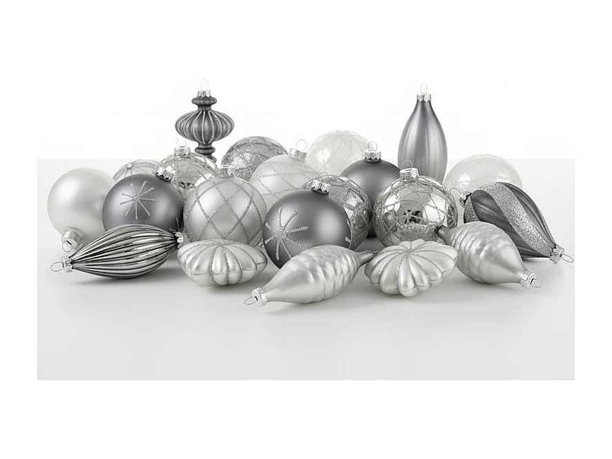 Lot de 35 boules FROSTFALL Verre Gris