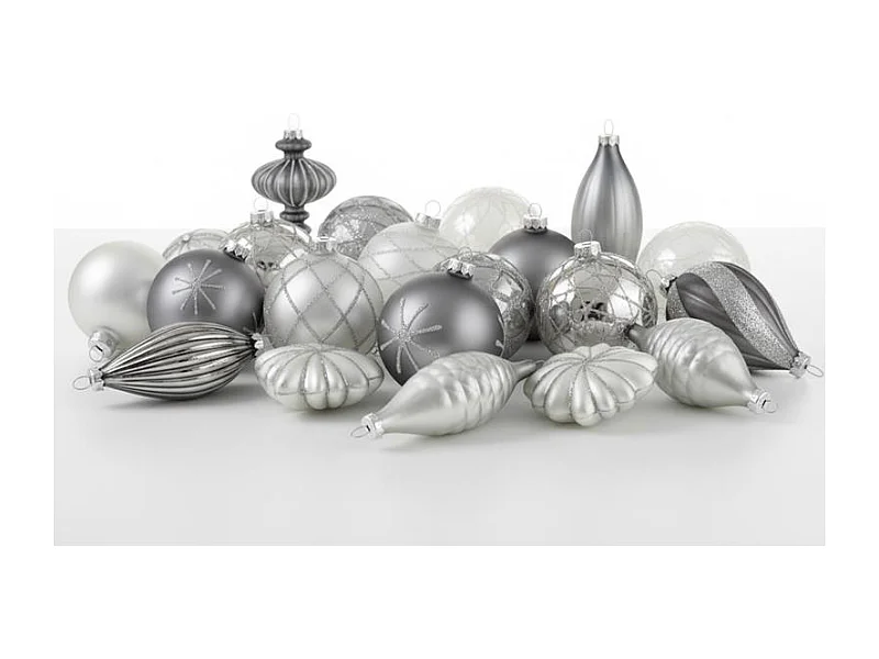 Lot de 35 boules FROSTFALL Verre Gris